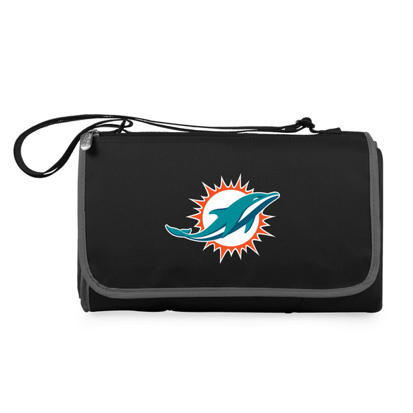 Miami Dolphins Blanket Tote Outdoor Picnic Blanket, (Black with Black Exterior)