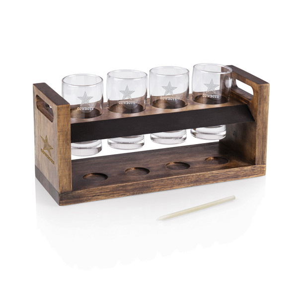 Dallas Cowboys Craft Beer Flight Beverage Sampler, (Acacia Wood)