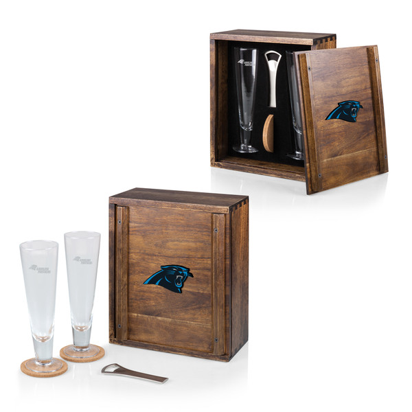 Carolina Panthers Pilsner Beer Glass Gift Set, (Acacia Wood)