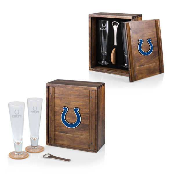 Indianapolis Colts Pilsner Beer Glass Gift Set, (Acacia Wood)