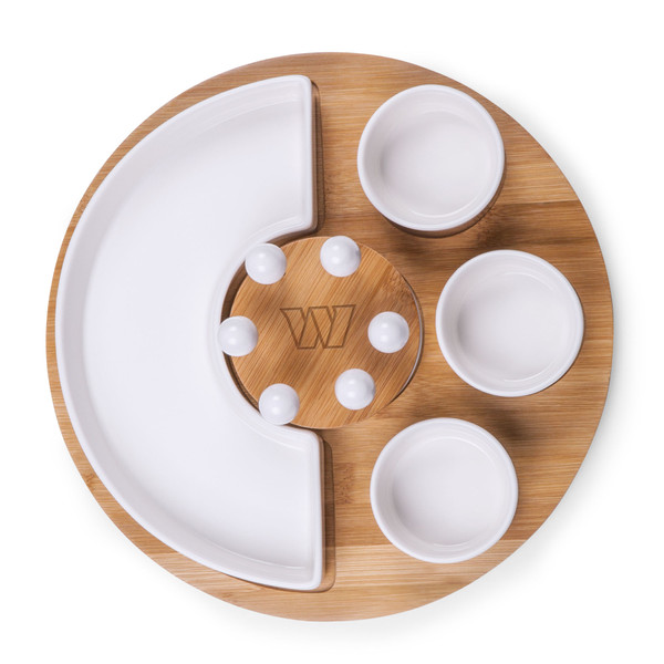 Washington Commanders Symphony Appetizer Serving Tray Set, (Bamboo & White Ceramic)