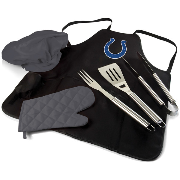 Indianapolis Colts BBQ Apron Tote Pro Grill Set, (Black with Gray Accents)