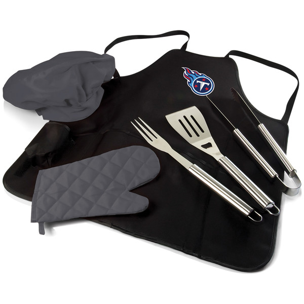 Tennessee Titans BBQ Apron Tote Pro Grill Set, (Black with Gray Accents)