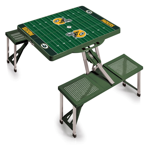 Green Bay Packers Football Field Picnic Table Portable Folding Table with Seats, (Hunter Green)