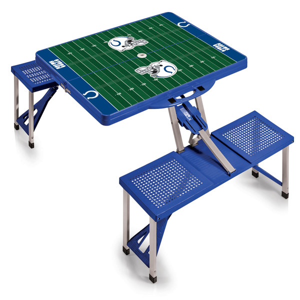 Indianapolis Colts Football Field Picnic Table Portable Folding Table with Seats, (Royal Blue)