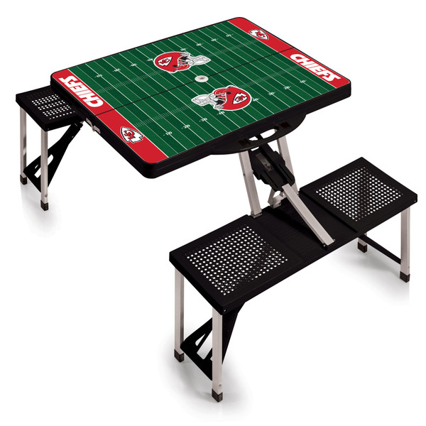 Kansas City Chiefs Football Field Picnic Table Portable Folding Table with Seats, (Black)