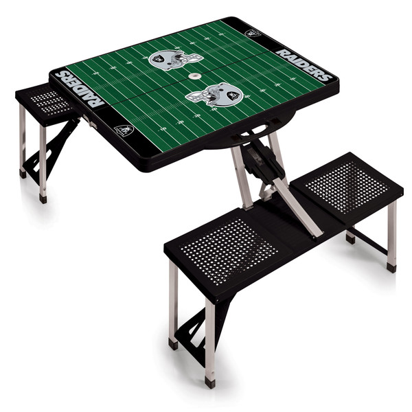 Las Vegas Raiders Football Field Picnic Table Portable Folding Table with Seats, (Black)