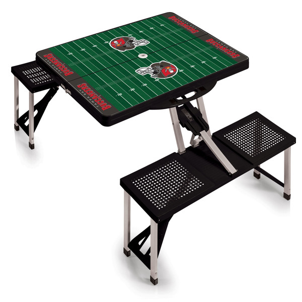Tampa Bay Buccaneers Football Field Picnic Table Portable Folding Table with Seats, (Black)