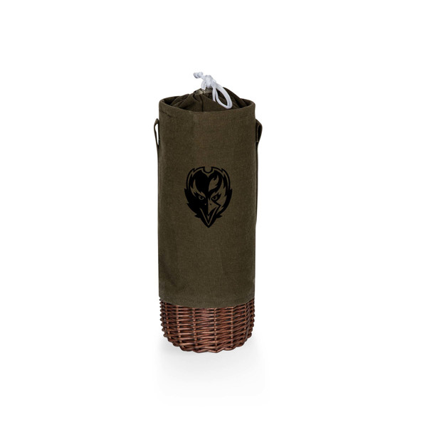 Baltimore Ravens Malbec Insulated Canvas and Willow Wine Bottle Basket, (Khaki Green with Beige Accents)