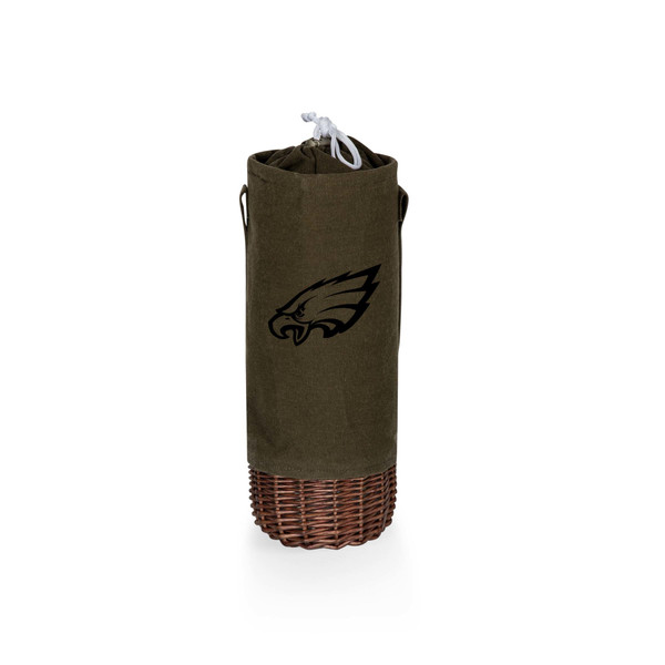 Philadelphia Eagles Malbec Insulated Canvas and Willow Wine Bottle Basket, (Khaki Green with Beige Accents)