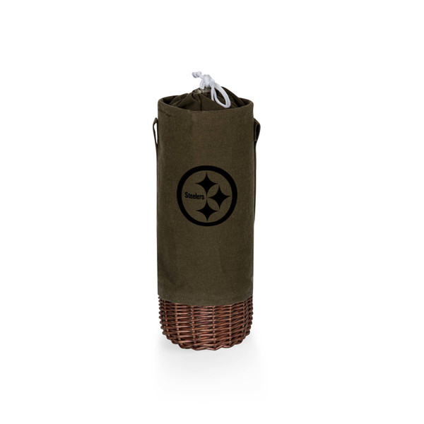Pittsburgh Steelers Malbec Insulated Canvas and Willow Wine Bottle Basket, (Khaki Green with Beige Accents)