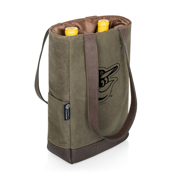Baltimore Orioles 2 Bottle Insulated Wine Cooler Bag (Khaki Green with Beige Accents)