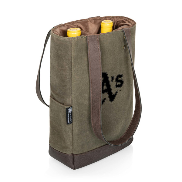 Oakland Athletics 2 Bottle Insulated Wine Cooler Bag (Khaki Green with Beige Accents)