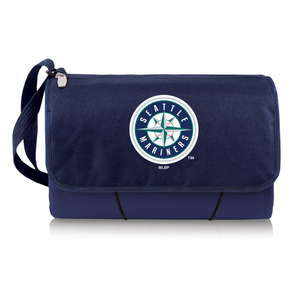 Seattle Mariners Blanket Tote Outdoor Picnic Blanket (Navy Blue with Black Flap)