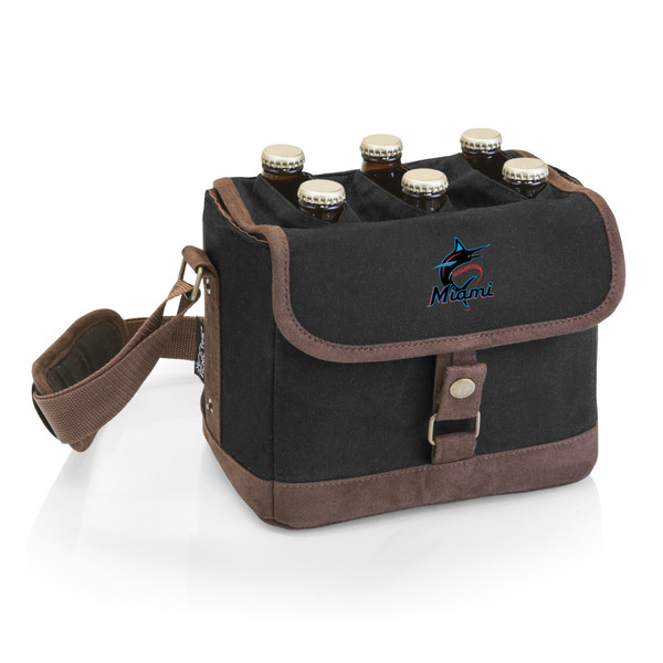 Miami Marlins Beer Caddy Cooler Tote with Opener (Black with Brown Accents)