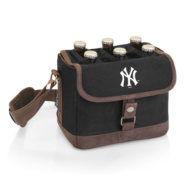 New York Yankees Beer Caddy Cooler Tote with Opener (Black with Brown Accents)