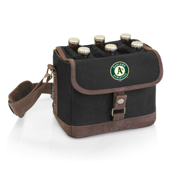 Oakland Athletics Beer Caddy Cooler Tote with Opener (Black with Brown Accents)
