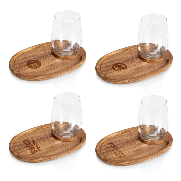 Chicago Cubs Wine Appetizer Plate Set Of 4 (Acacia Wood)