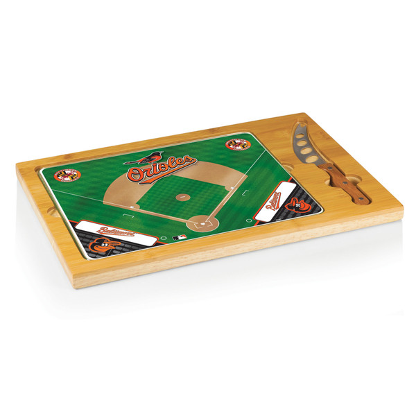 Baltimore Orioles Baseball Diamond Icon Glass Top Cutting Board & Knife Set (Parawood & Bamboo)