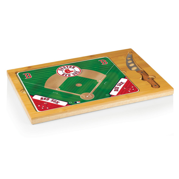 Boston Red Sox Baseball Diamond Icon Glass Top Cutting Board & Knife Set (Parawood & Bamboo)