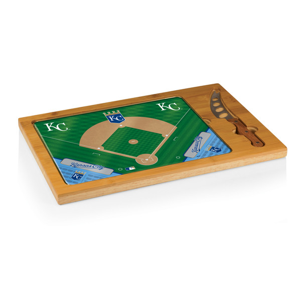 Kansas City Royals Baseball Diamond Icon Glass Top Cutting Board & Knife Set (Parawood & Bamboo)