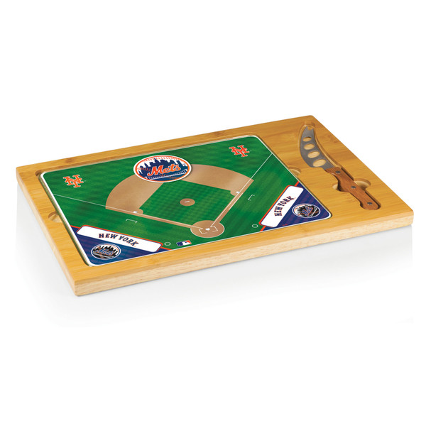 New York Mets Baseball Diamond Icon Glass Top Cutting Board & Knife Set (Parawood & Bamboo)