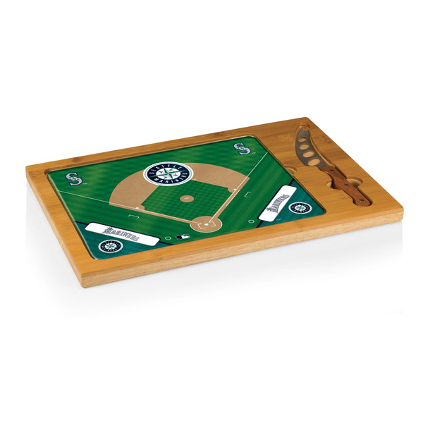 Seattle Mariners Baseball Diamond Icon Glass Top Cutting Board & Knife Set (Parawood & Bamboo)