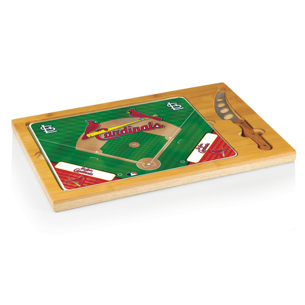 St. Louis Cardinals Baseball Diamond Icon Glass Top Cutting Board & Knife Set (Parawood & Bamboo)