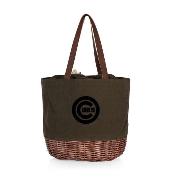 Chicago Cubs Coronado Canvas and Willow Basket Tote (Khaki Green with Beige Accents)