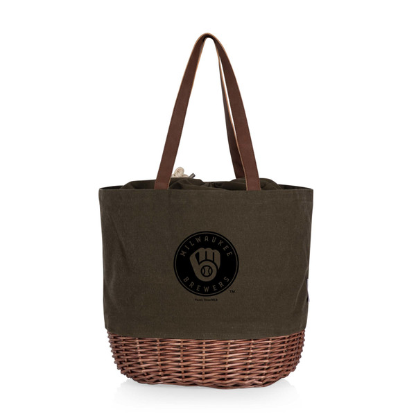 Milwaukee Brewers Coronado Canvas and Willow Basket Tote (Khaki Green with Beige Accents)