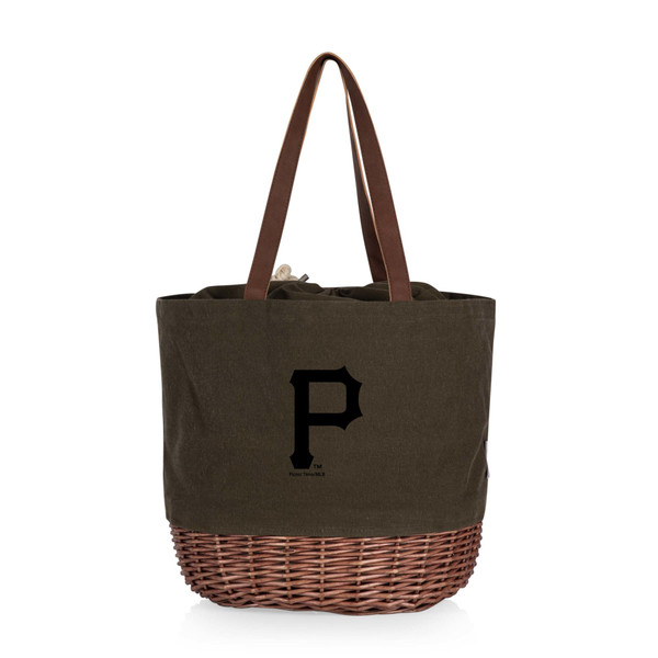 Pittsburgh Pirates Coronado Canvas and Willow Basket Tote (Khaki Green with Beige Accents)