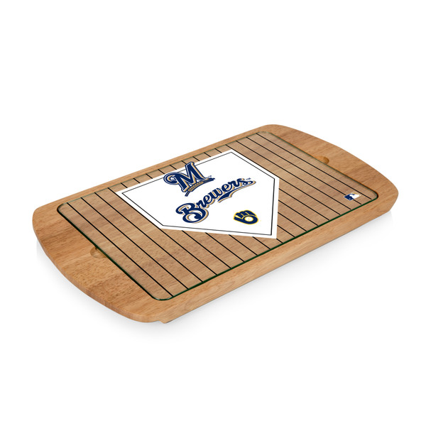 Milwaukee Brewers Billboard Glass Top Serving Tray (Parawood)