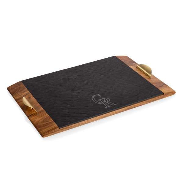 Colorado Rockies Covina Acacia and Slate Serving Tray (Acacia Wood & Slate Black with Gold Accents)