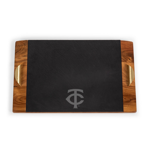 Minnesota Twins Covina Acacia and Slate Serving Tray (Acacia Wood & Slate Black with Gold Accents)