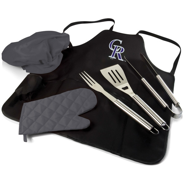 Colorado Rockies BBQ Apron Tote Pro Grill Set (Black with Gray Accents)