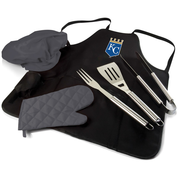 Kansas City Royals BBQ Apron Tote Pro Grill Set (Black with Gray Accents)