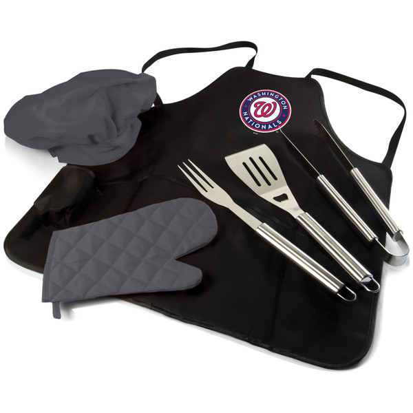 Washington Nationals BBQ Apron Tote Pro Grill Set (Black with Gray Accents)