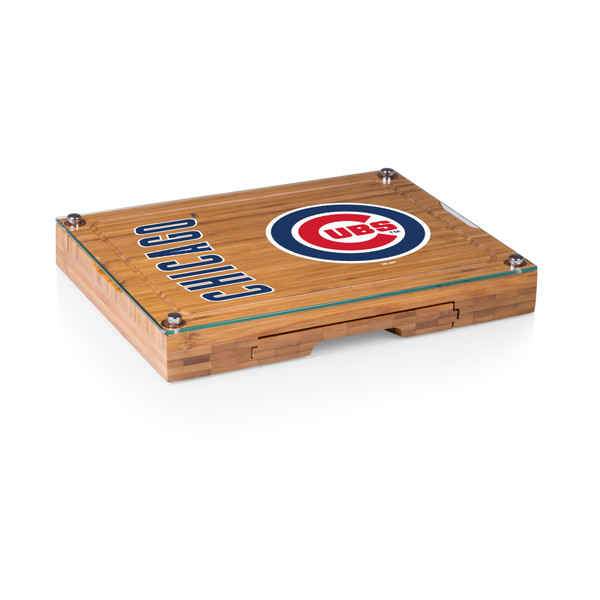 Chicago Cubs Concerto Glass Top Cheese Cutting Board & Tools Set (Bamboo)