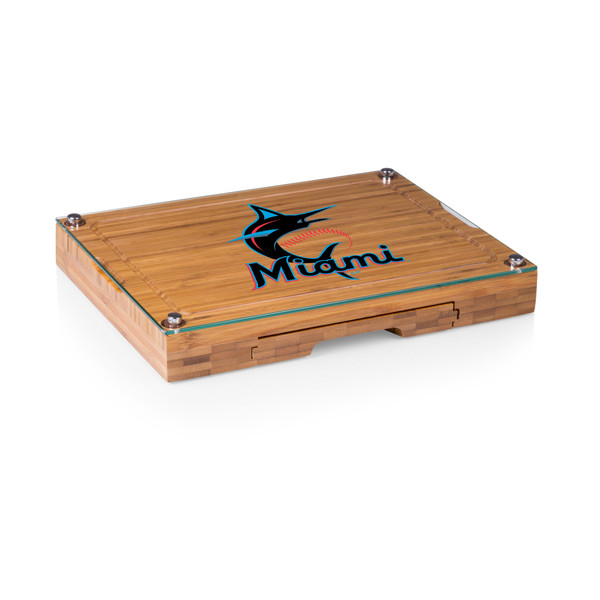 Miami Marlins Concerto Glass Top Cheese Cutting Board & Tools Set (Bamboo)