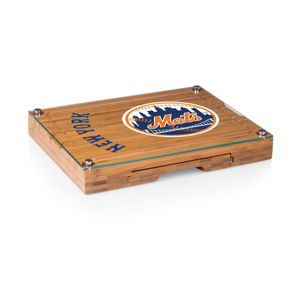 New York Mets Concerto Glass Top Cheese Cutting Board & Tools Set (Bamboo)
