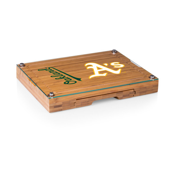 Oakland Athletics Concerto Glass Top Cheese Cutting Board & Tools Set (Bamboo)