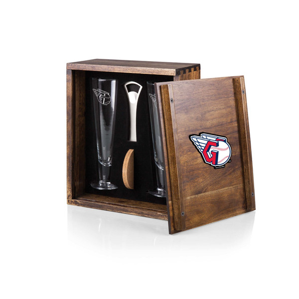 Cleveland Guardians Pilsner Beer Glass Gift Set (Acacia Wood)