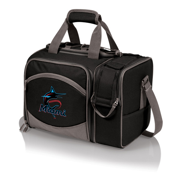 Miami Marlins Malibu Picnic Basket Cooler (Black with Gray Accents)