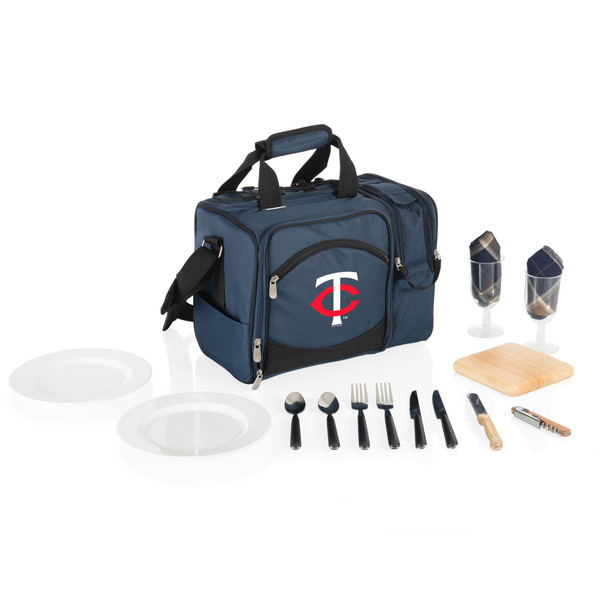 Minnesota Twins Malibu Picnic Basket Cooler (Navy Blue with Black Accents)