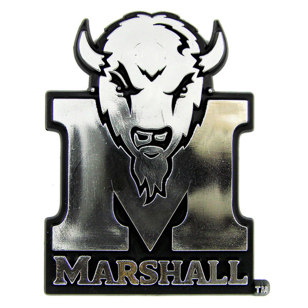 Marshall University - Marshall Thundering Herd Molded Chrome Emblem Bison M Marshall Primary Logo Chrome