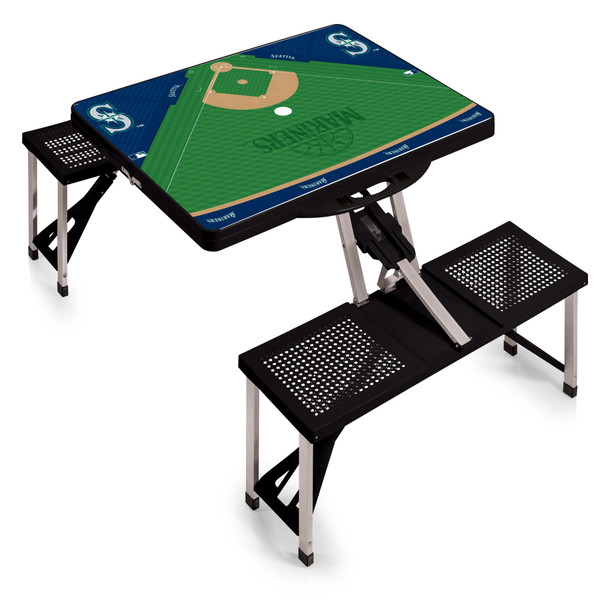 Seattle Mariners Baseball Diamond Picnic Table Portable Folding Table with Seats (Black)