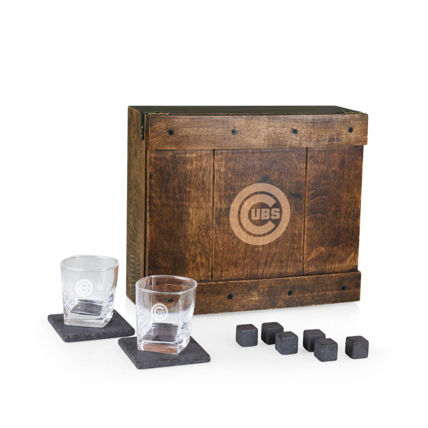 Chicago Cubs Whiskey Box Gift Set (Oak Wood)