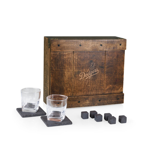 Los Angeles Dodgers Whiskey Box Gift Set (Oak Wood)
