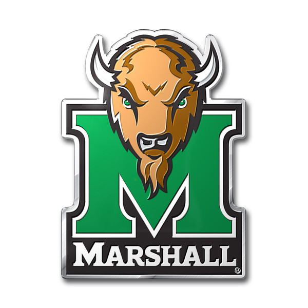 Marshall University - Marshall Thundering Herd Embossed Color Emblem Bison M Marshall Primary Logo Green & Tan