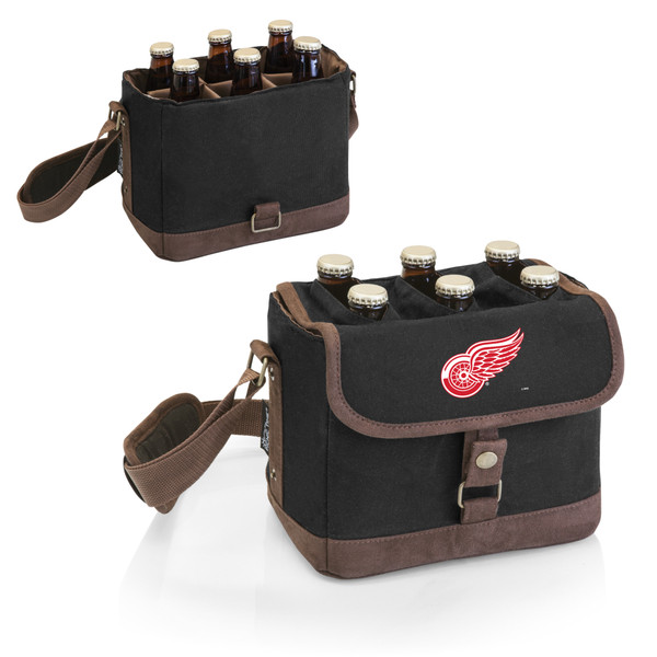 Detroit Red Wings Beer Caddy Cooler Tote with Opener, (Black with Brown Accents)